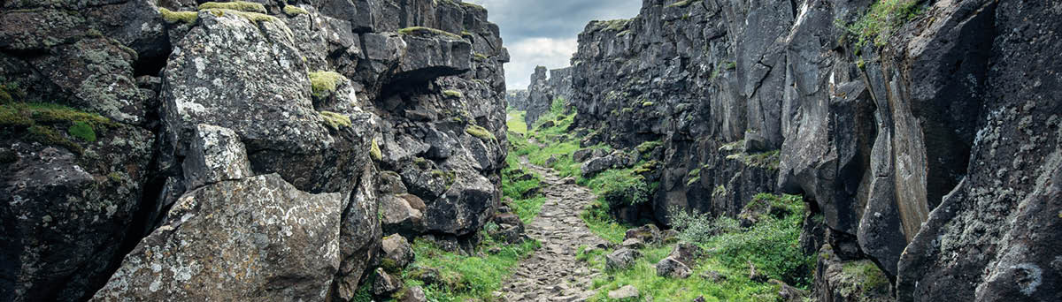 Trail in a canyon in Thingvellir National Park, Iceland