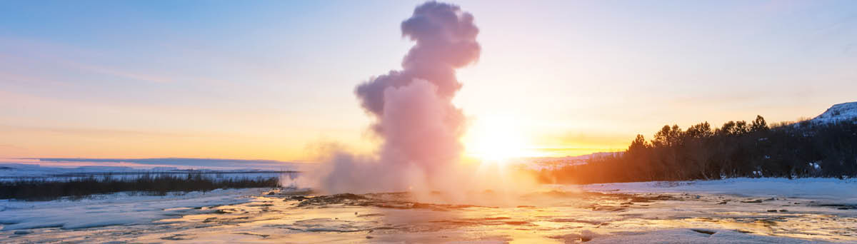 Famous Geysir in Iceland in beautiful sunset light  One of the most famous natural heritage on Iceland 