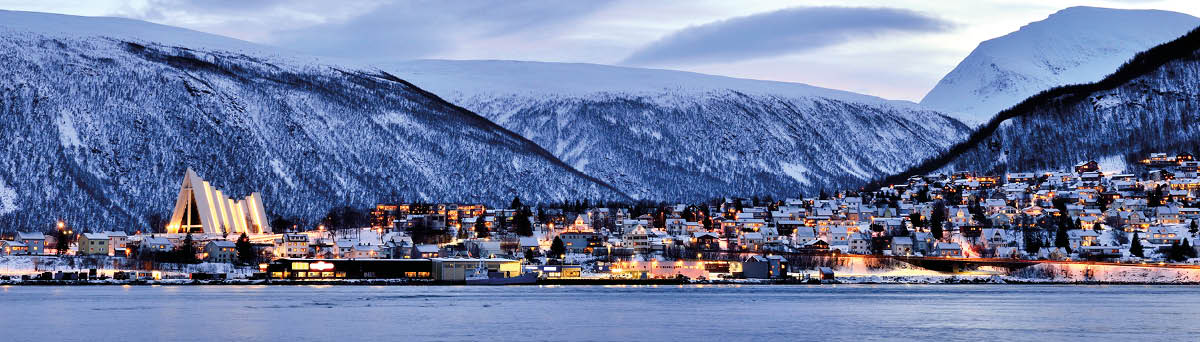 View of Tromso cityscape at dawn, Norway 