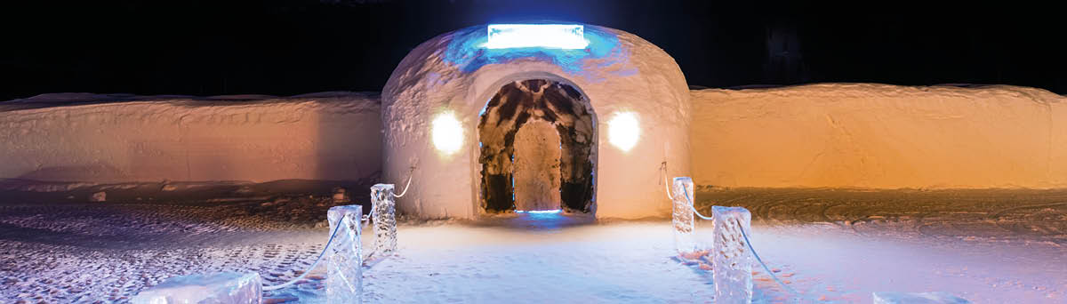 The beautiful Sorrisniva ice hotel located outside Alta, Norway 