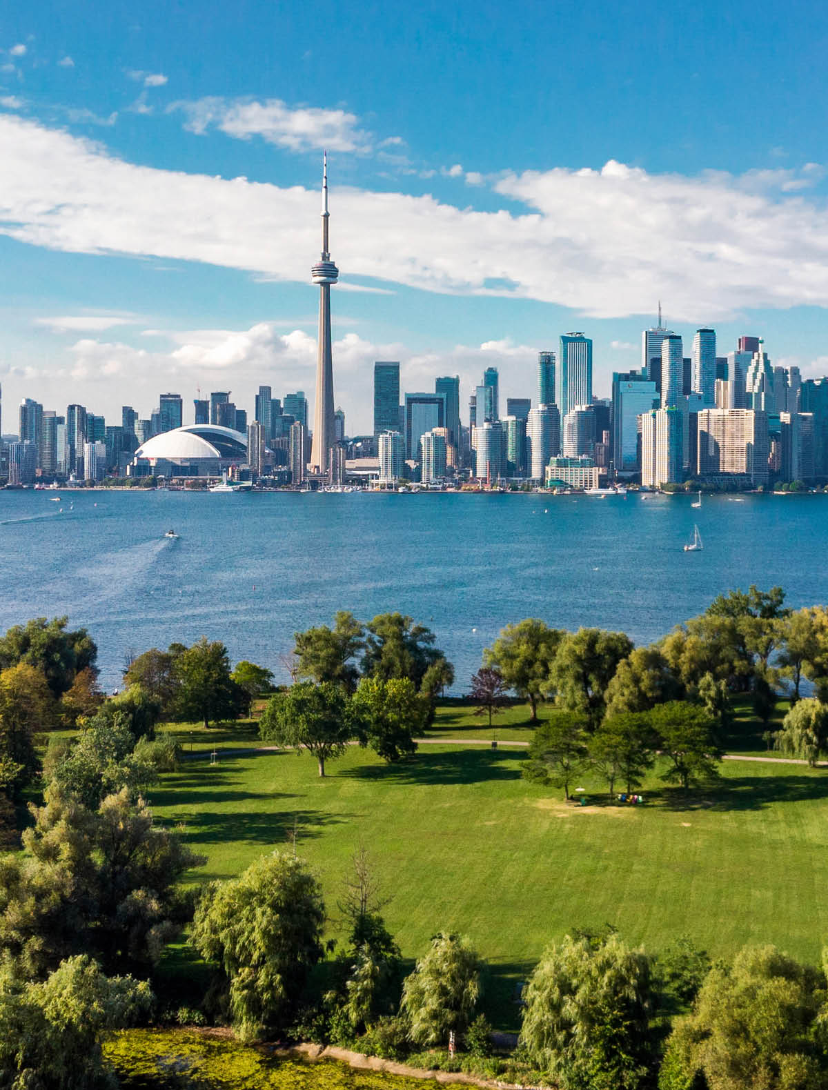 Toronto skyline and Lake Ontario aerial view, Toronto, Ontario, Canada.
