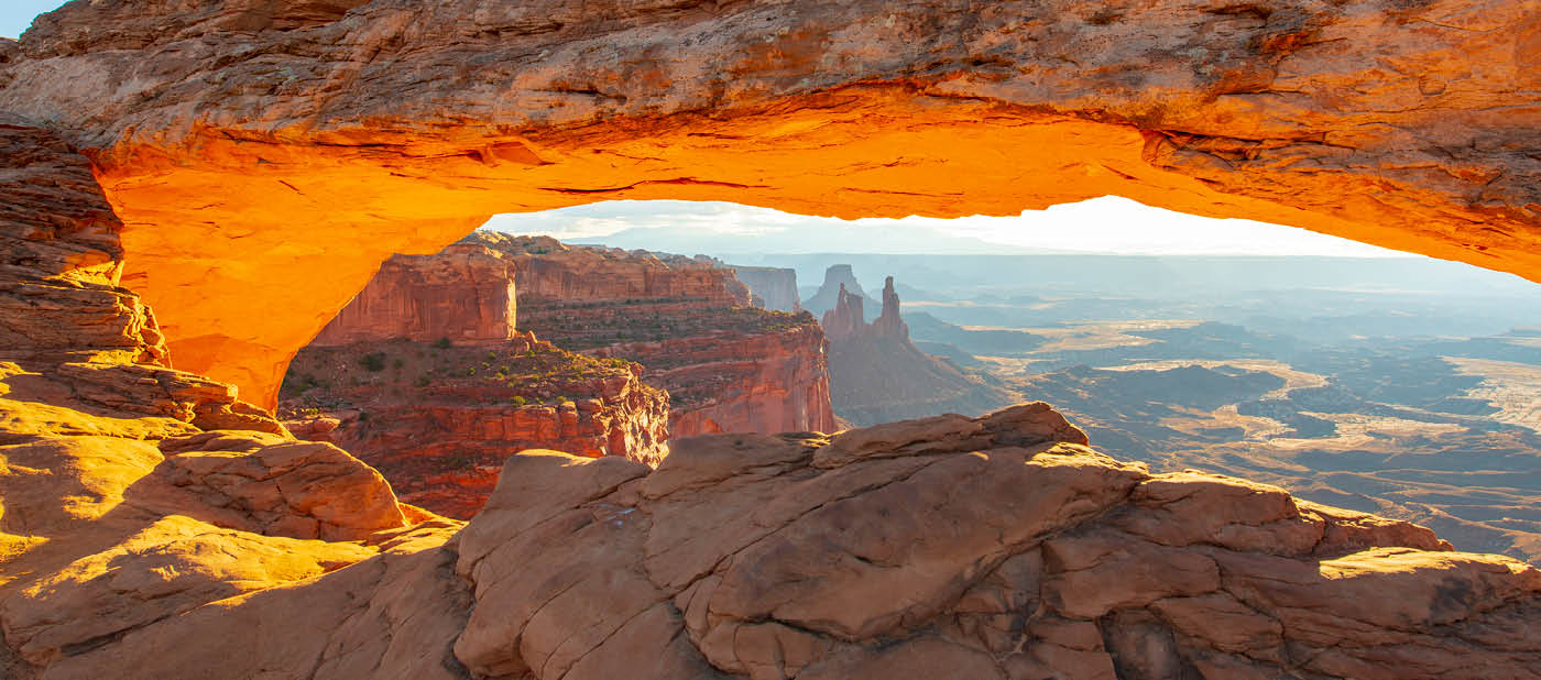 Sunrise at Mesa Arch at the Canyonlands National Park, Utah, United States.