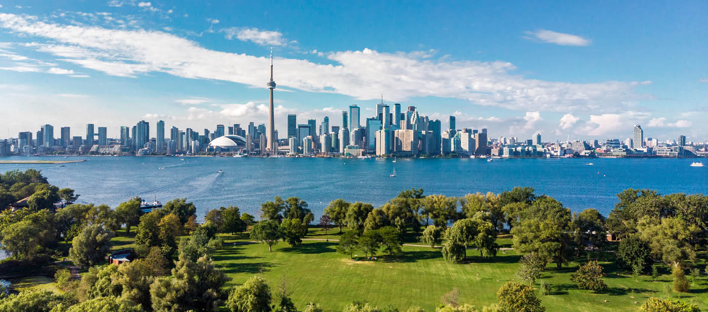 Toronto skyline and Lake Ontario aerial view, Toronto, Ontario, Canada.