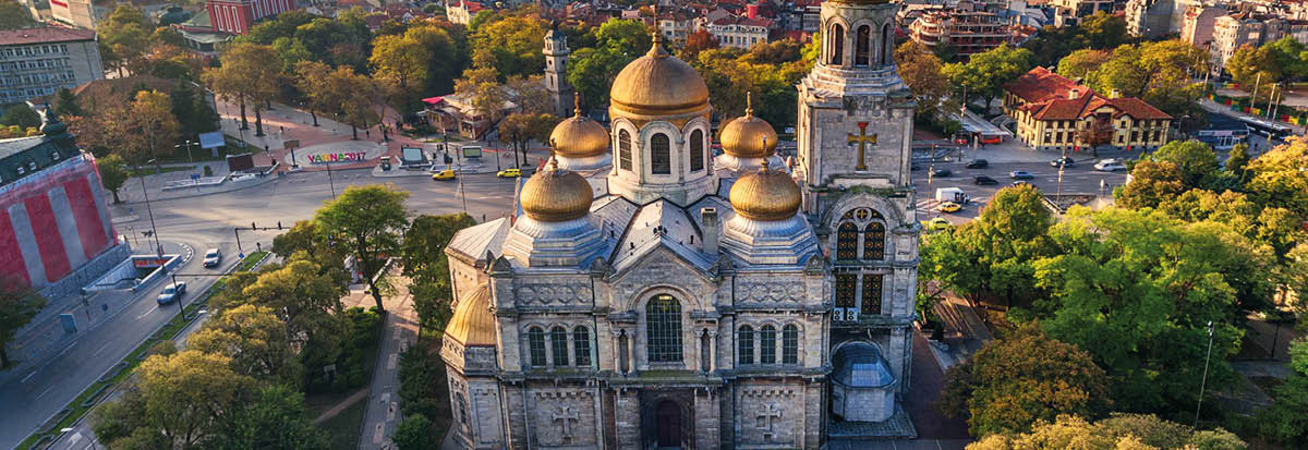 Aerial view of The Cathedral of the Assumption in Varna