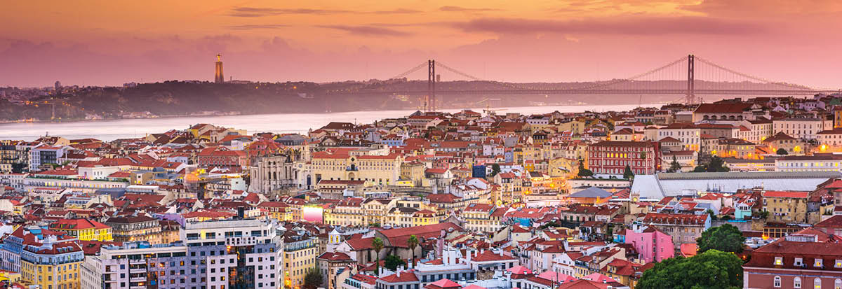 Lisbon, Portugal skyline at night 