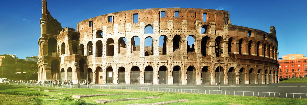 sunset and Colosseum in Rome, Italy