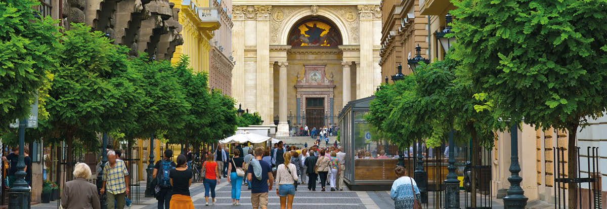Budapest  Hungary  Zrinyi Utca street and Saint Stephen s Basilica 