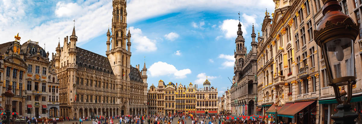 Grand Place Square with Brussels City Hall in Brussels, Belgium