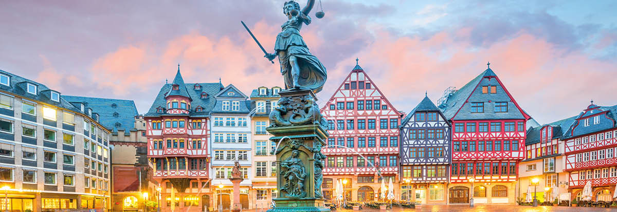 Old town square romerberg in Frankfurt, Germany at twilight
