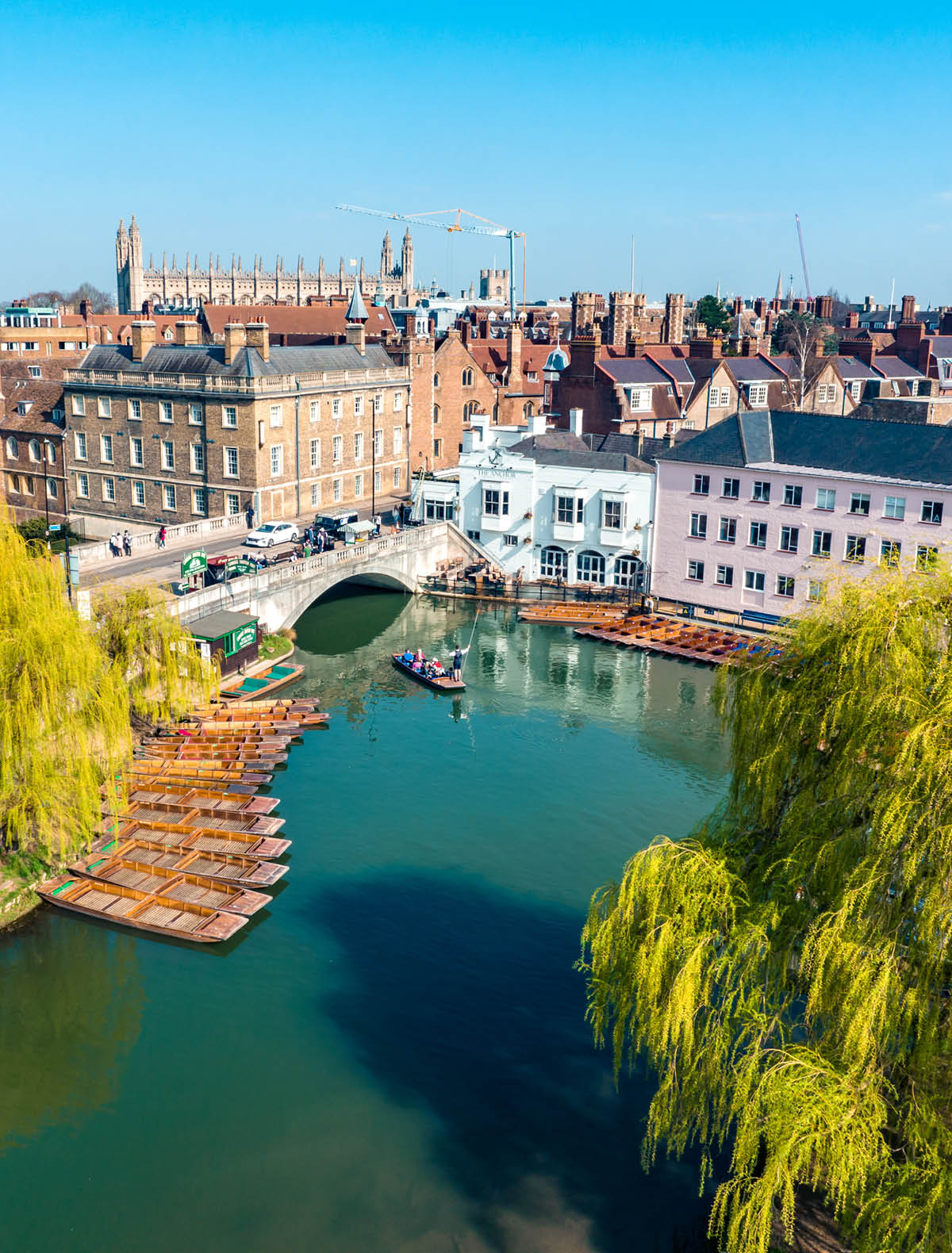 Punts on river Cam in Cambridge