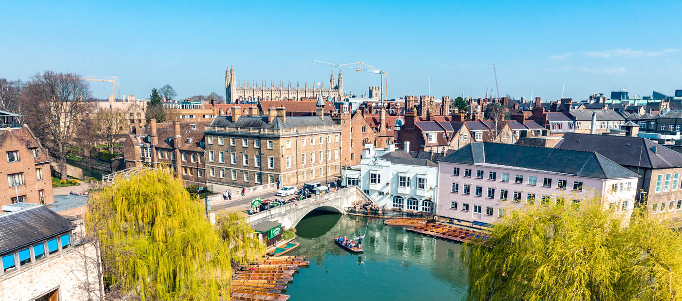 Punts on river Cam in Cambridge