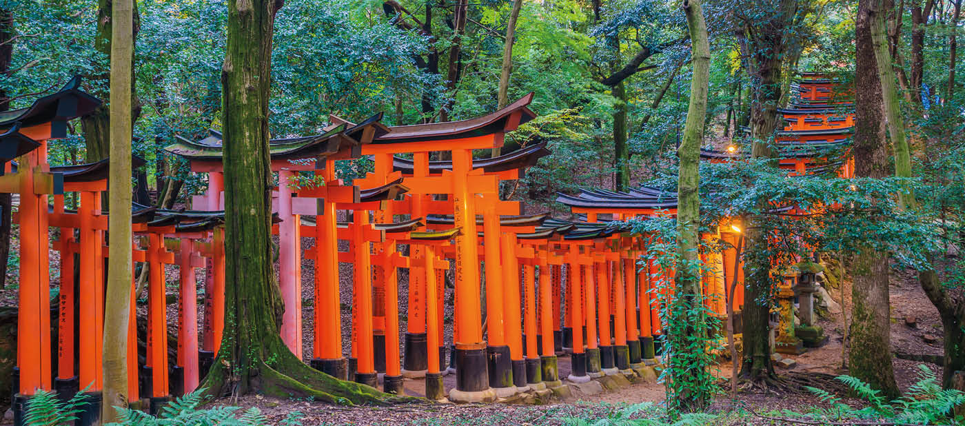 Red Tori Gate at Fushimi Inari Shrine Temple in Kyoto, Japan