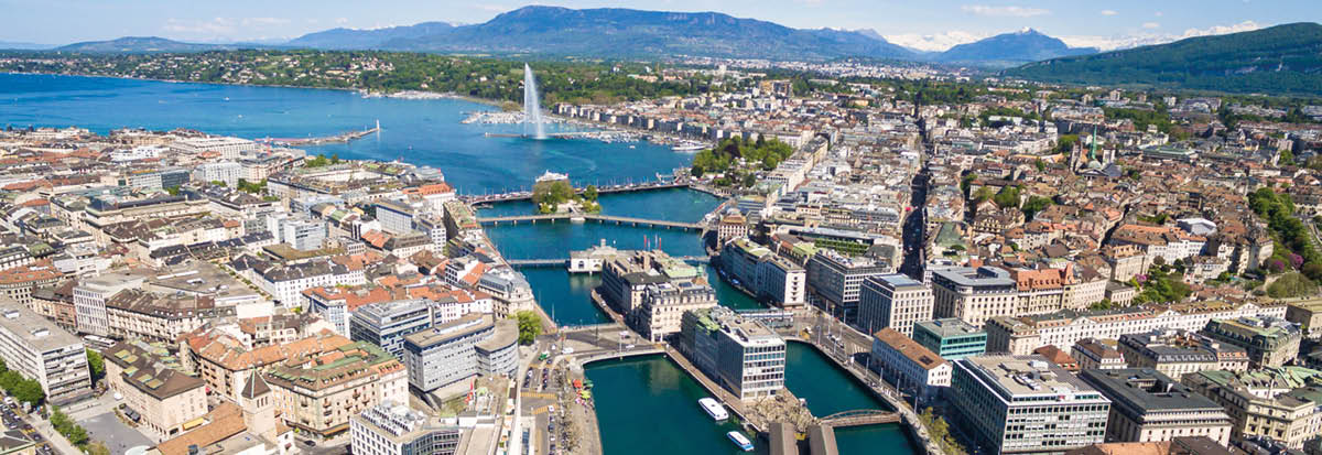 Aerial view of Leman lake -  Geneva city in Switzerland