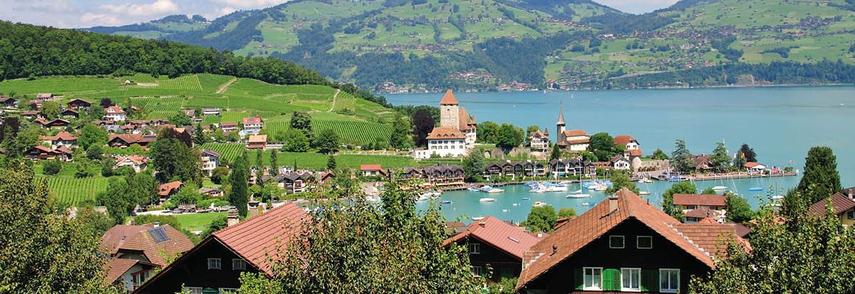 View over Spiez and the Castle of Spiez,Lake Thun,Bernese Oberland,Switzerland