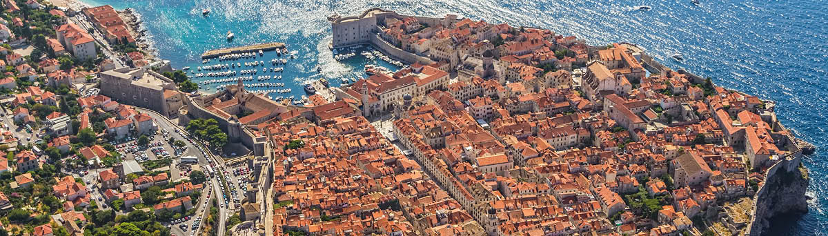 Aerial helicopter shoot of Dubrovnik old town 