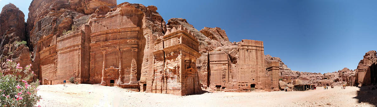  Panoramic shot of the Petra tombs, Jordan 