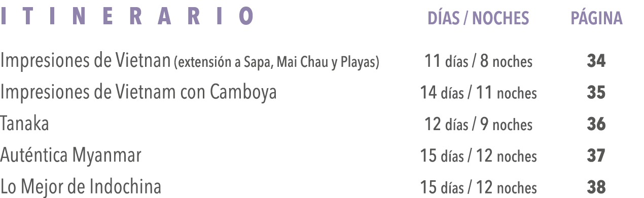 Itinerario DÍas   Noches Página Impresiones de Vietnan (extensión a Sapa, Mai Chau y Playas) 11 días   8 noches 34 Im   