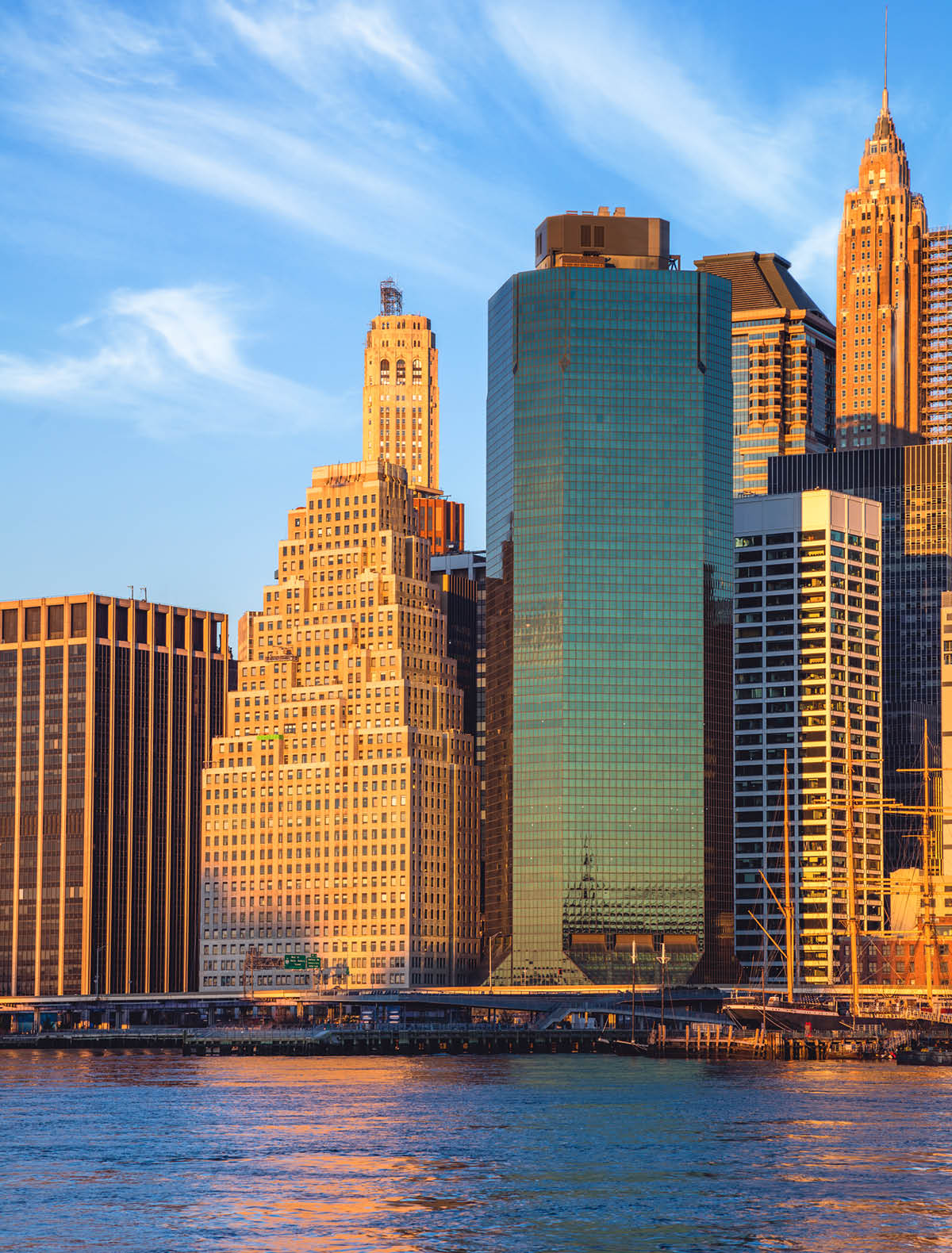 Office Buildings in Manhattan, famous landmark of New York, morning colors and light, New York City, USA