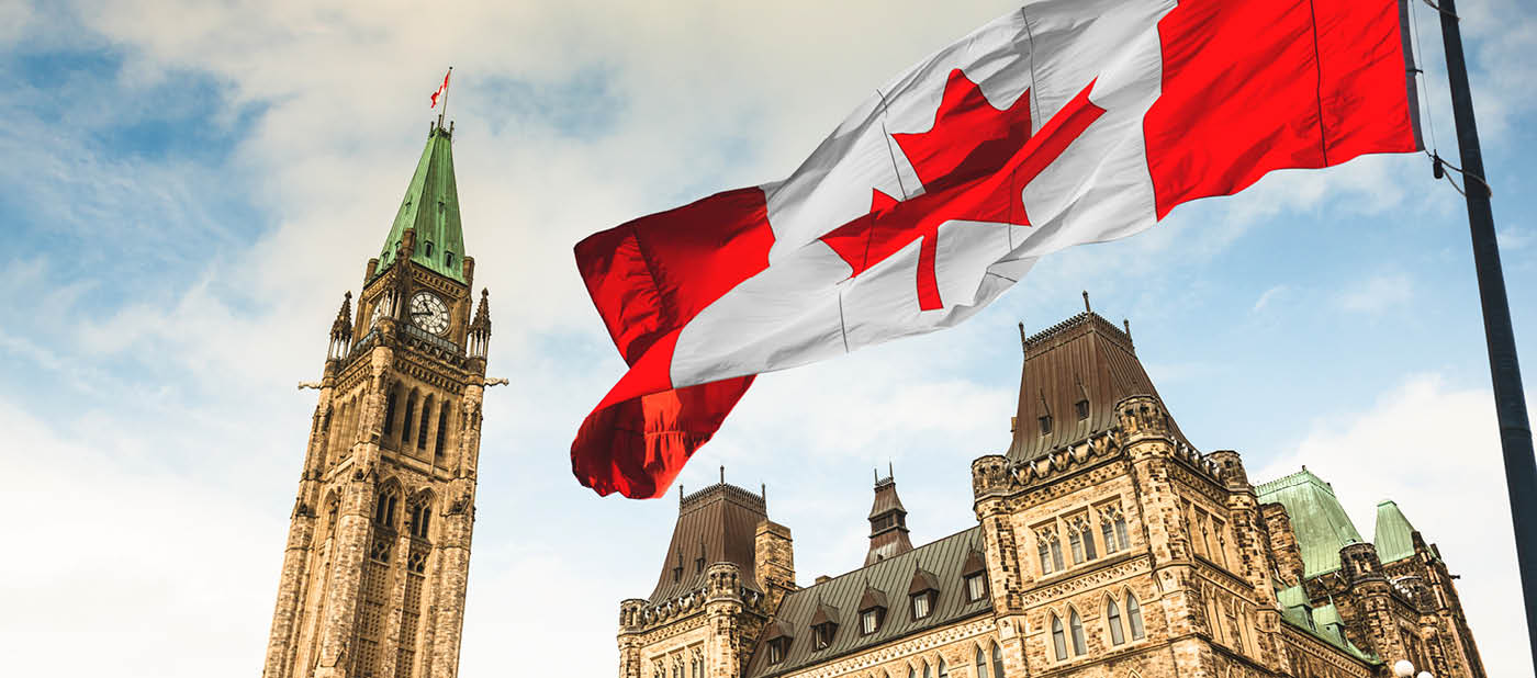 canada flag waving in ottawa