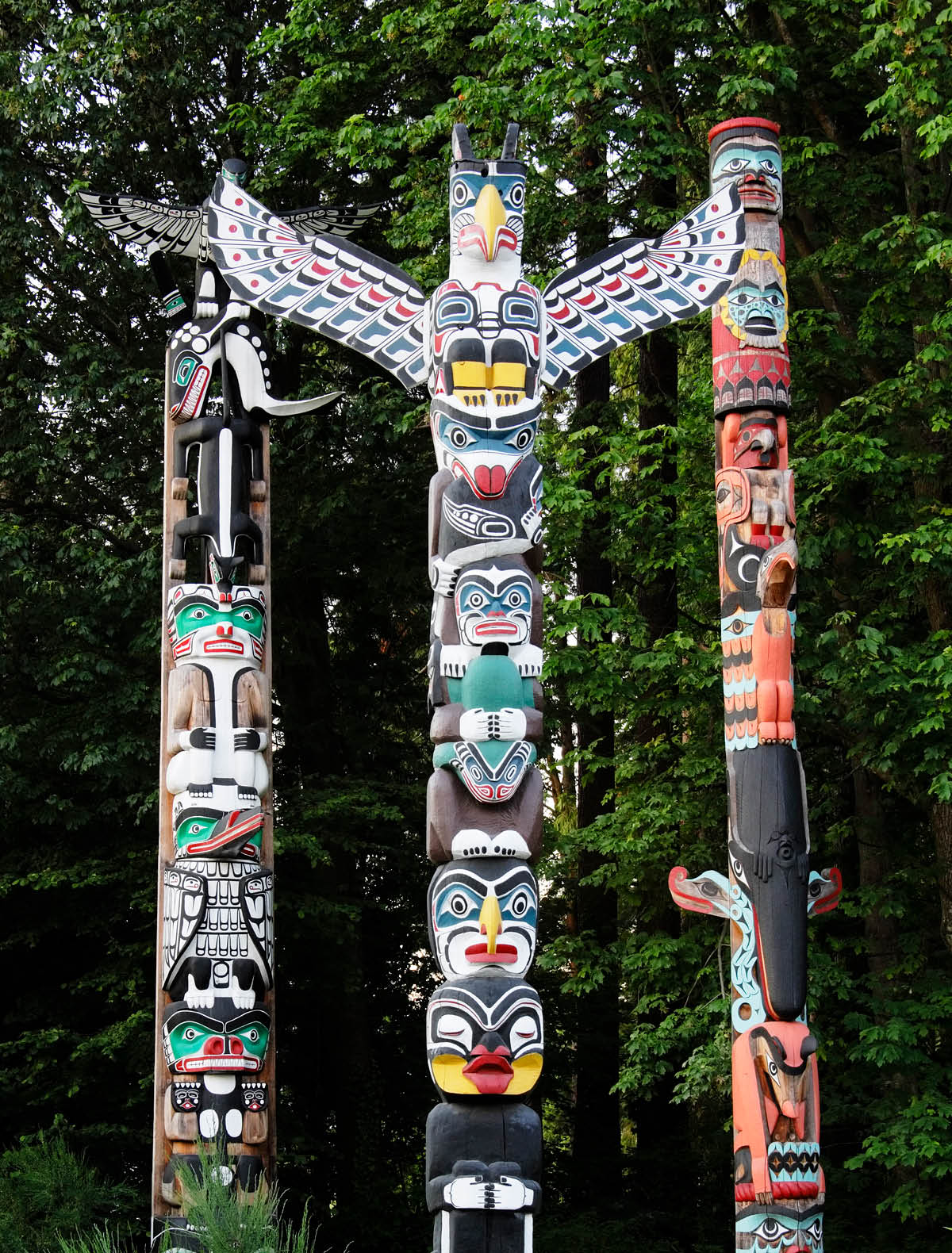 “First Nations totem poles in Stanley public Park, Vancouver, British Columbia"
