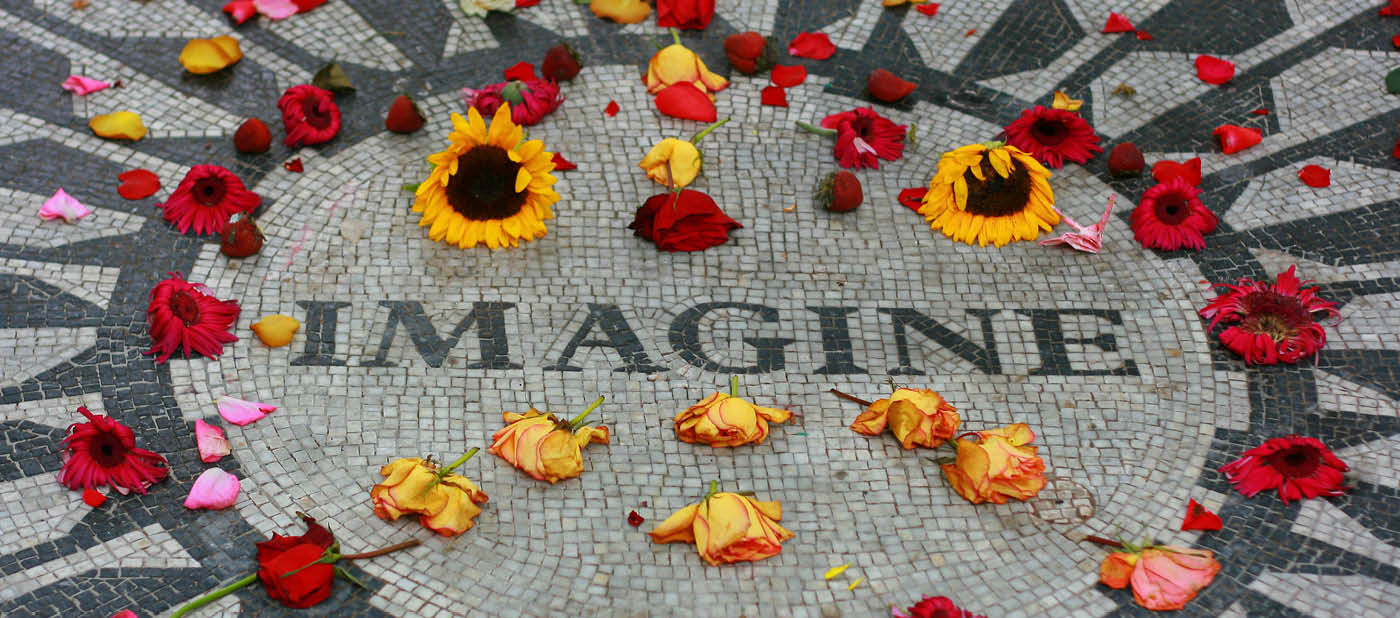 John Lennon memorial in central park, NYC. Focused on the words.