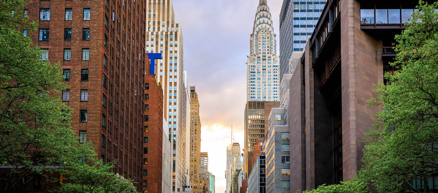 The view down 42nd Street in New York City, from the Tudor City Overpass