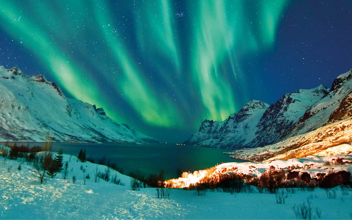 Aurora Borealis in Ersfjordbotn, Tromso Norway during winter season 