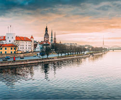 Riga, Latvia, Europe  Cityscape In Winter Morning  Skyline With Dome Cathedral And St  Peter's Church  Popular Place With Famous Landmarks  UNESCO World Heritage Site 