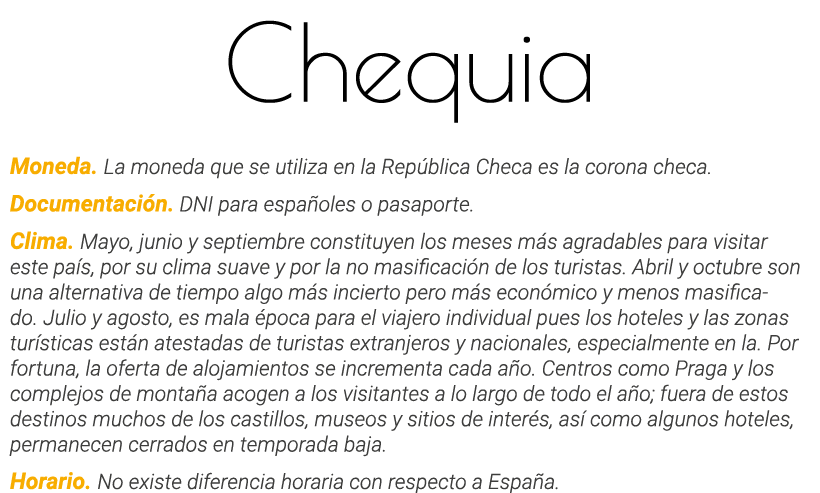 Chequia Moneda  La moneda que se utiliza en la República Checa es la corona checa  Documentación  DNI para españoles    