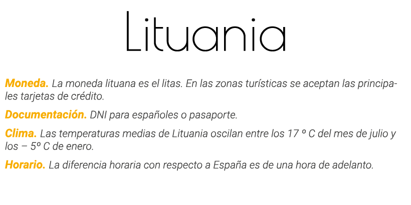 Lituania Moneda  La moneda lituana es el litas  En las zonas turísticas se aceptan las principales tarjetas de crédit   
