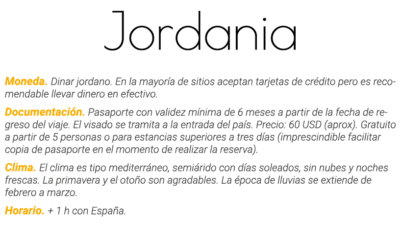 Jordania Moneda  Dinar jordano  En la mayoría de sitios aceptan tarjetas de crédito pero es recomendable llevar diner   