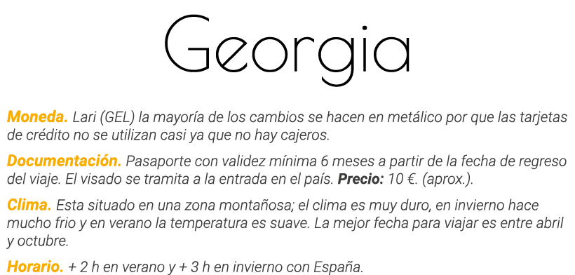 Georgia Moneda  Lari (GEL) la mayoría de los cambios se hacen en metálico por que las tarjetas de crédito no se utili   