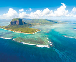 Aerial view of Le Morne Brabant mountain which  is in the World Heritage site of the UNESCO